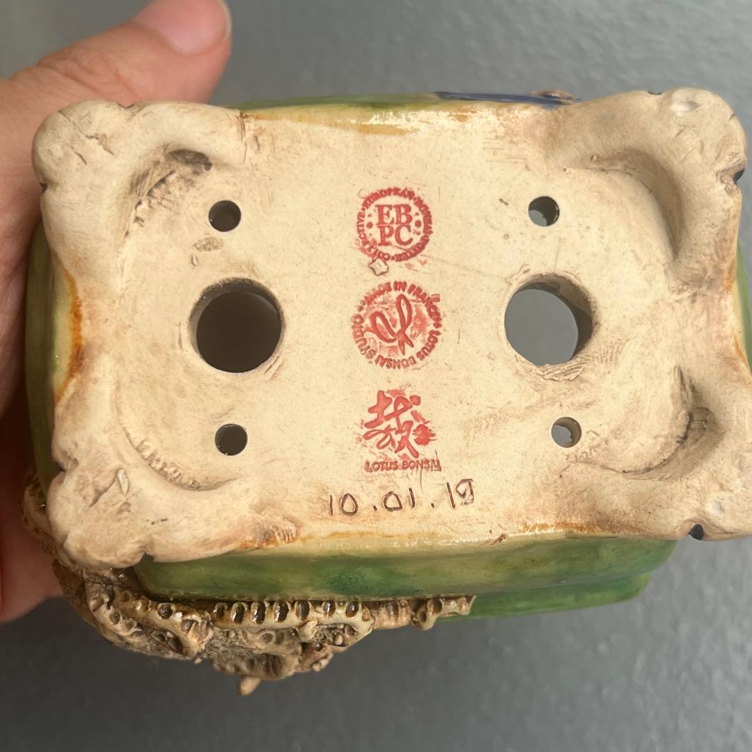 756.彫刻雲足長方 盆栽鉢 植木鉢 10.2*7.2*4.4cm