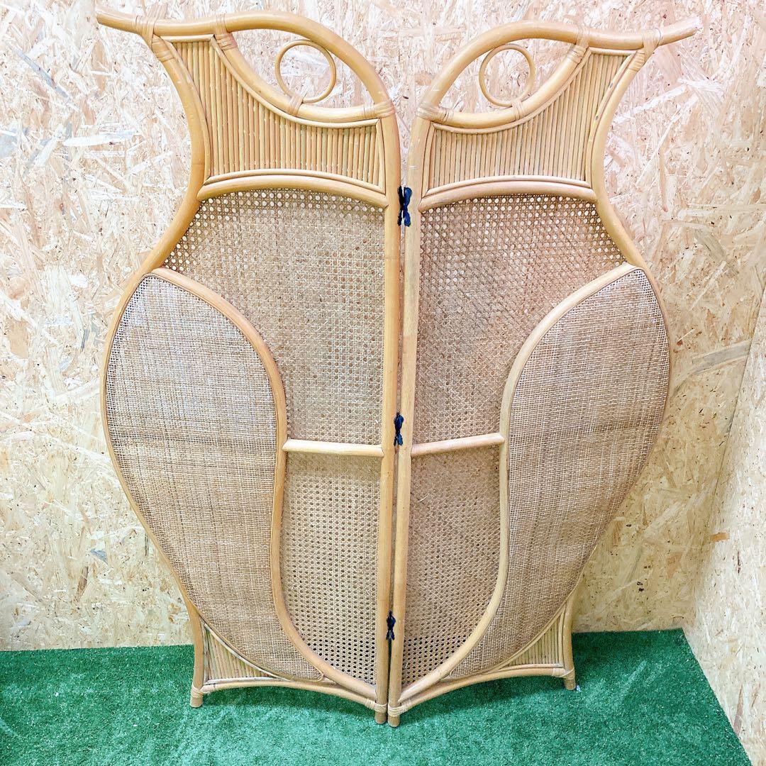 昭和レトロ　ラタン　パーテーション　ペンギン　2連　間仕切り