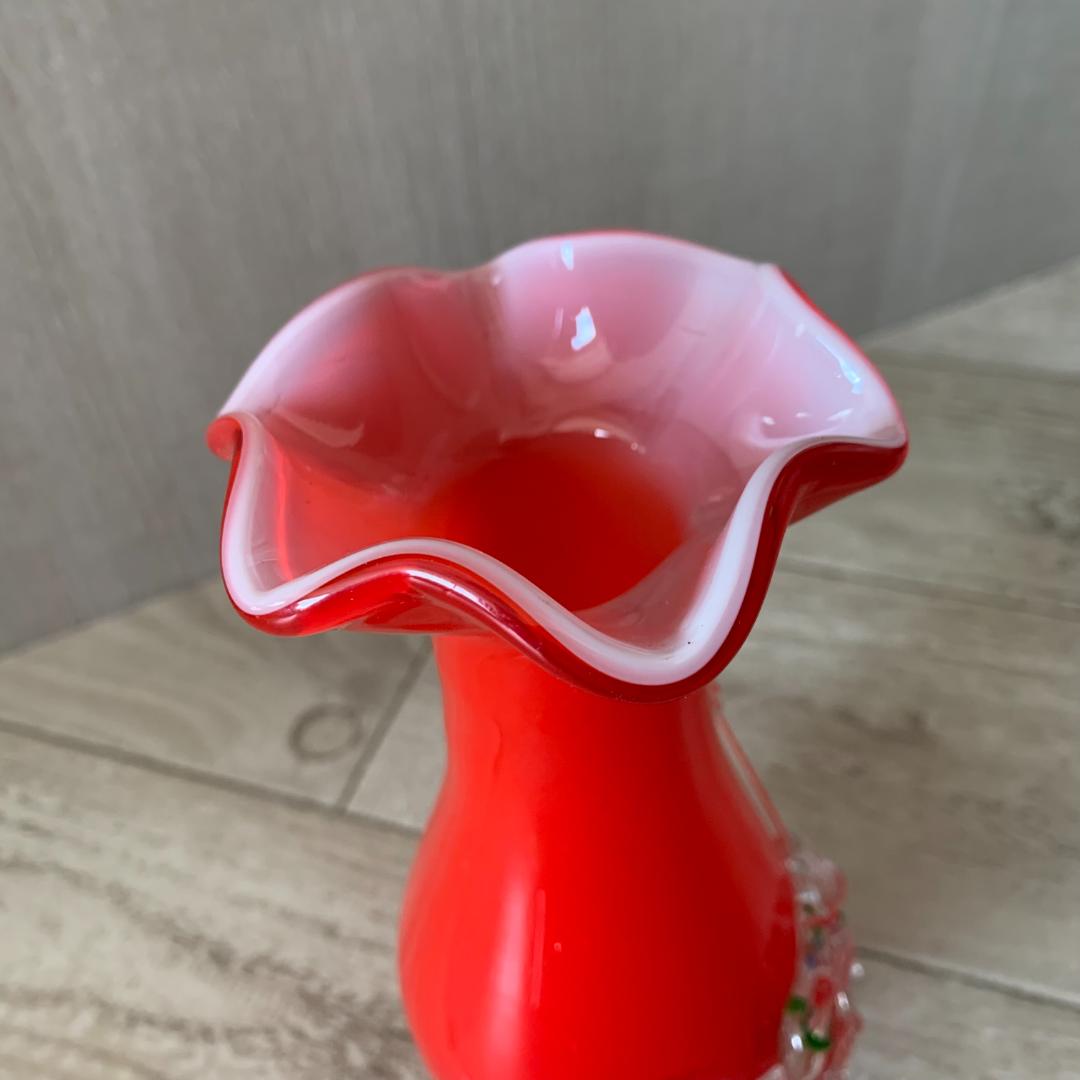 アンティーク ガラス製フラワーベース レッド 花瓶 吹きガラス 昭和
