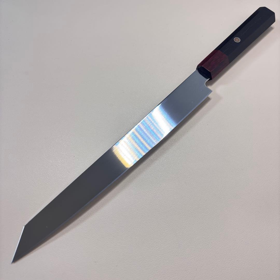 270mm 切付柳刃包丁 鏡面 黒檀紫檀八角柄 刺身包丁 全鋼ༀ