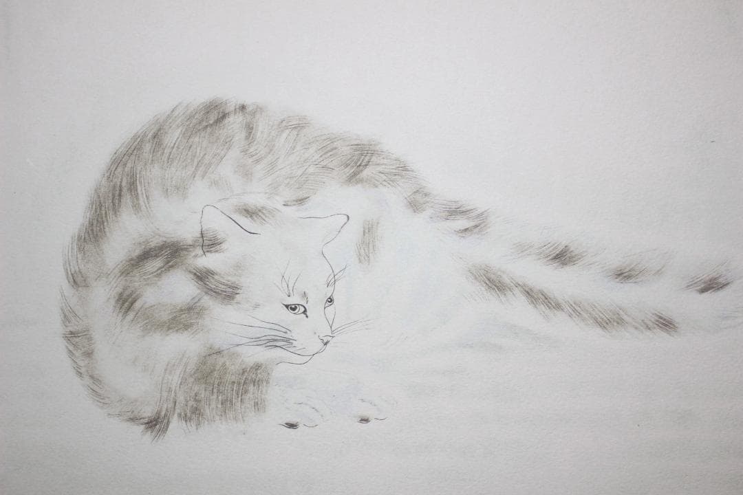 藤田嗣治 エスタンプリトグラフ 猫十態より「うずくまる猫」 190/250