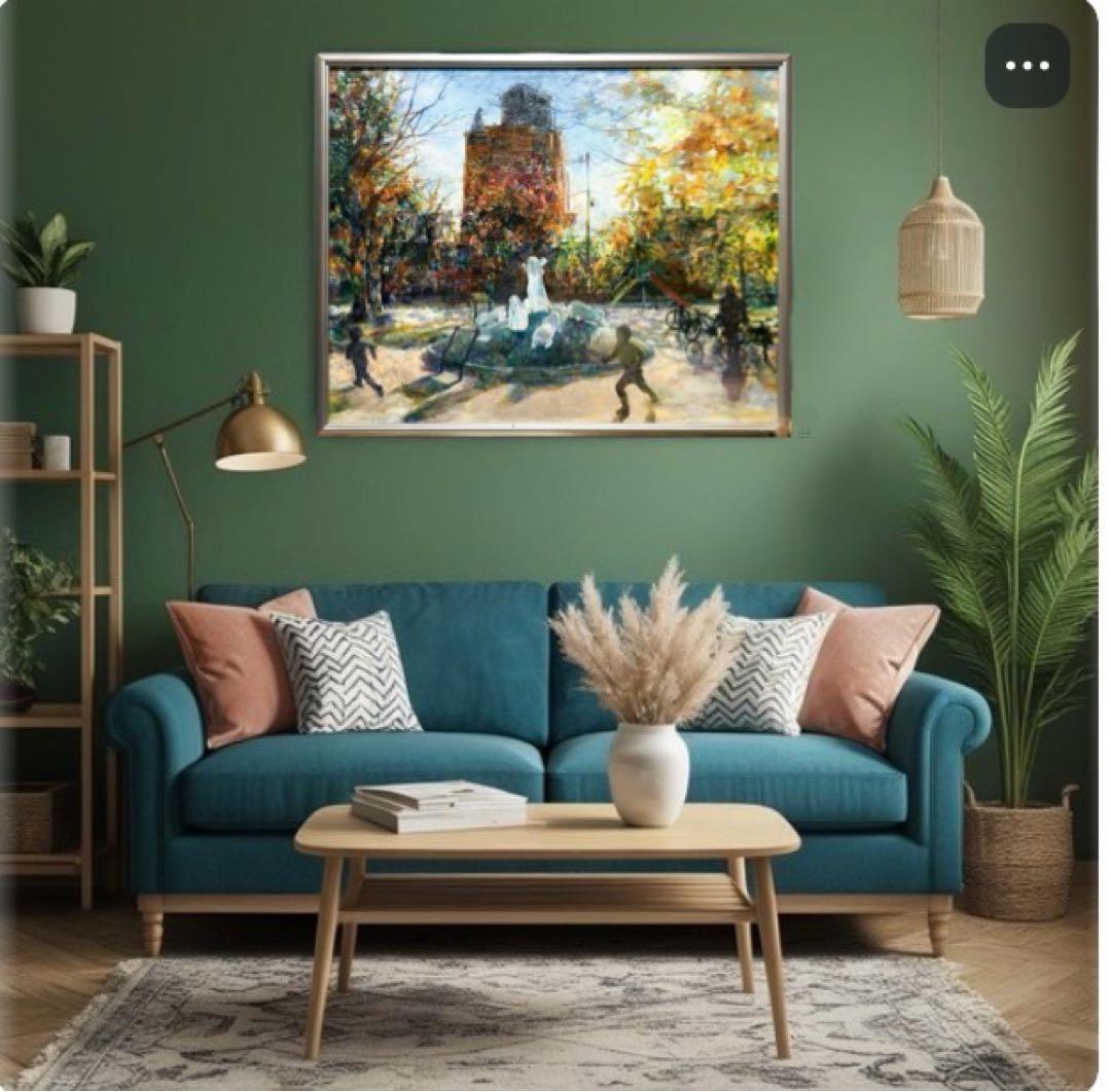 油絵 F30号 絵画 印象画 肉筆 油画 木漏れ日 広場 こどもたち