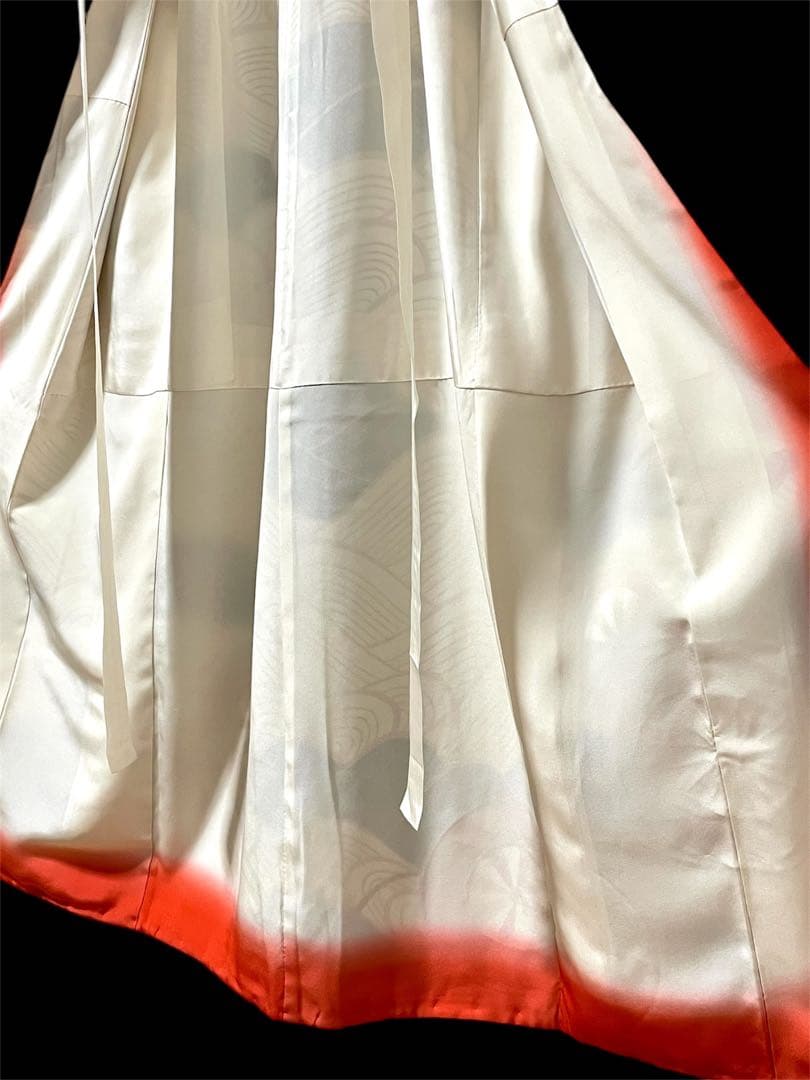 □七五三　正絹女児振り袖着物　金青海波　車輪　金駒刺繍　セミアンティーク