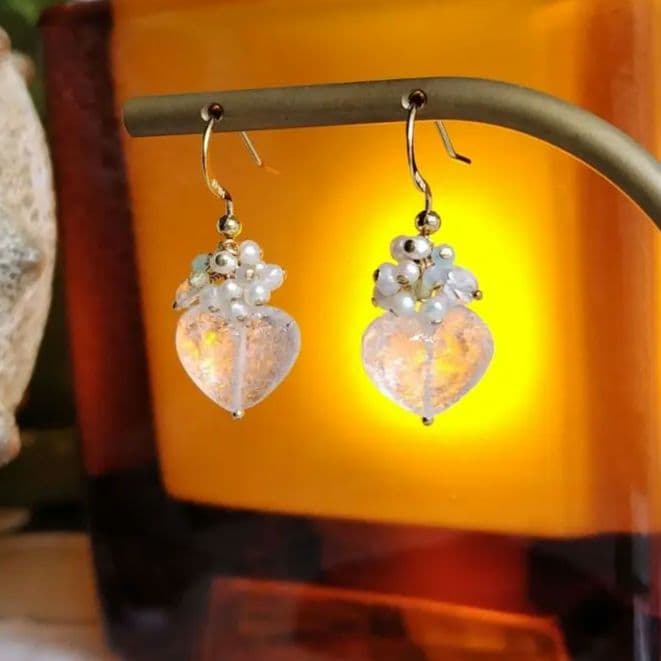 １4Kgf天然石WinterWhite♡ポンポンピアス