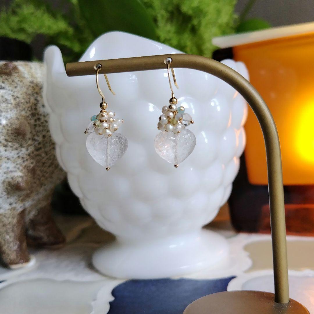 １4Kgf天然石WinterWhite♡ポンポンピアス