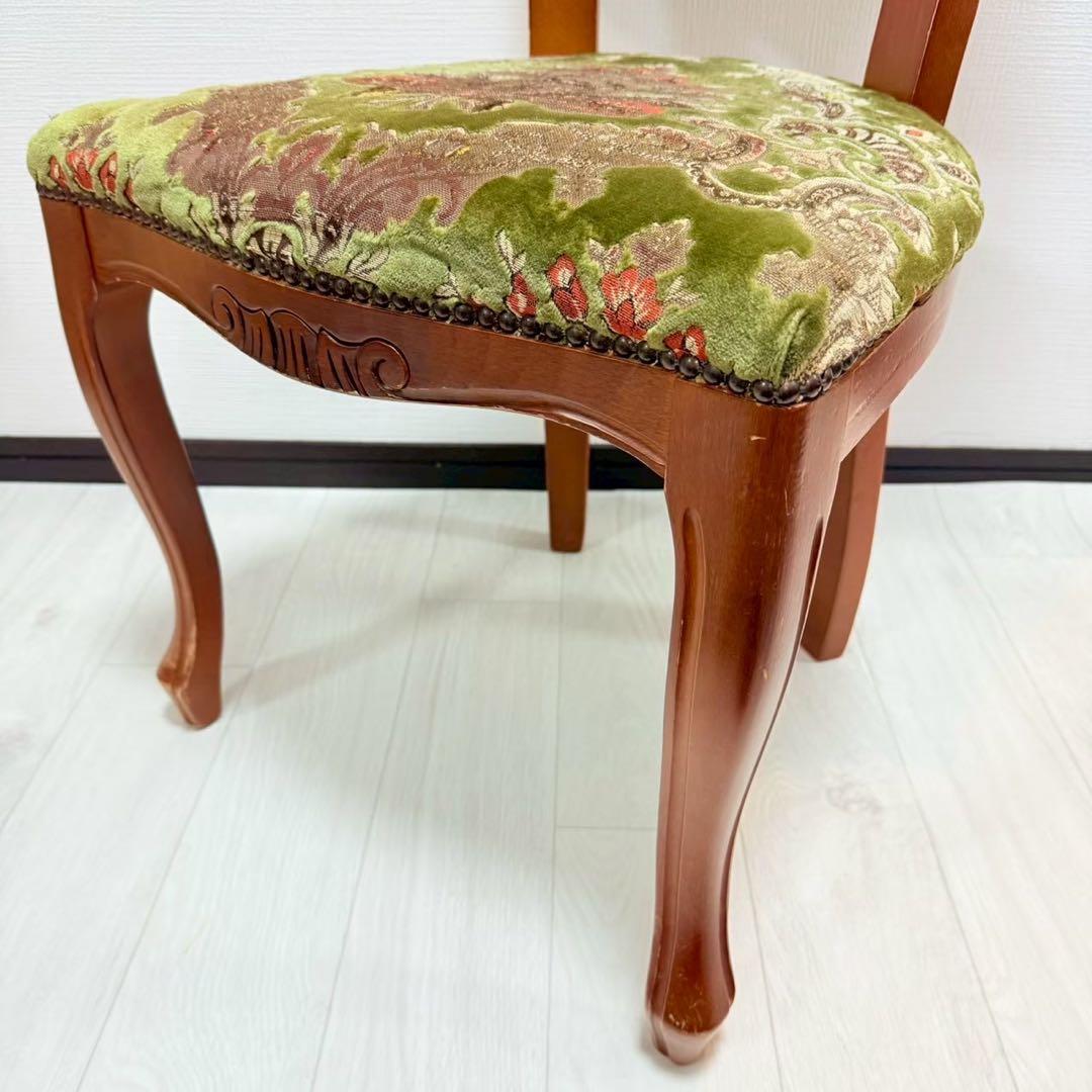 アンティーク調 猫脚 ダイニングチェア ゴブラン織り 花柄 彫刻 木製