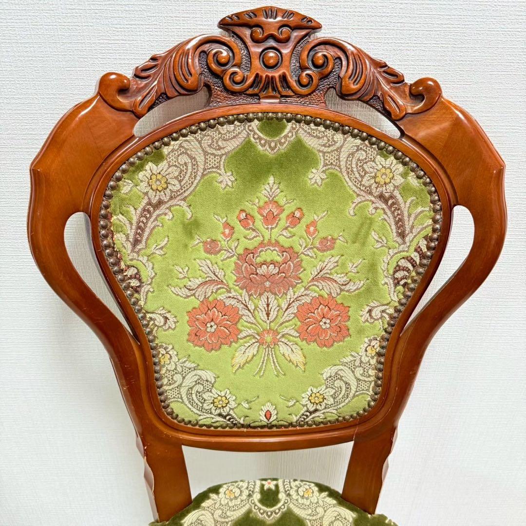 アンティーク調 猫脚 ダイニングチェア ゴブラン織り 花柄 彫刻 木製