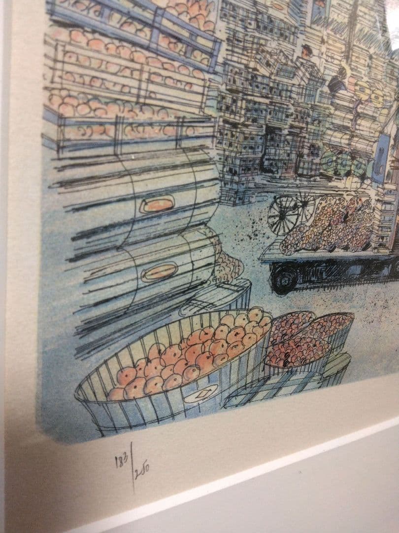 リトグラフ ロルフ・ラフルスキー 「レ・アレ市場」 フランス 直筆