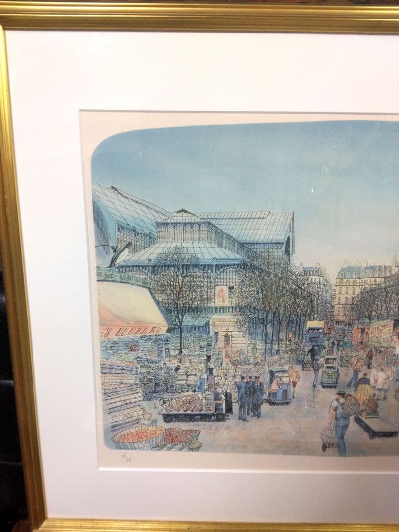 リトグラフ ロルフ・ラフルスキー 「レ・アレ市場」 フランス 直筆