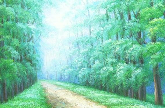 絵画 油絵 作者不詳 肉筆油絵 風景画 散歩道 F6