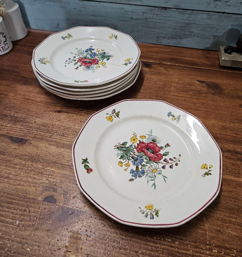 ドイツアンティーク プレート 6枚セット 小皿 花柄 角皿 ビレロイ&ボッホ