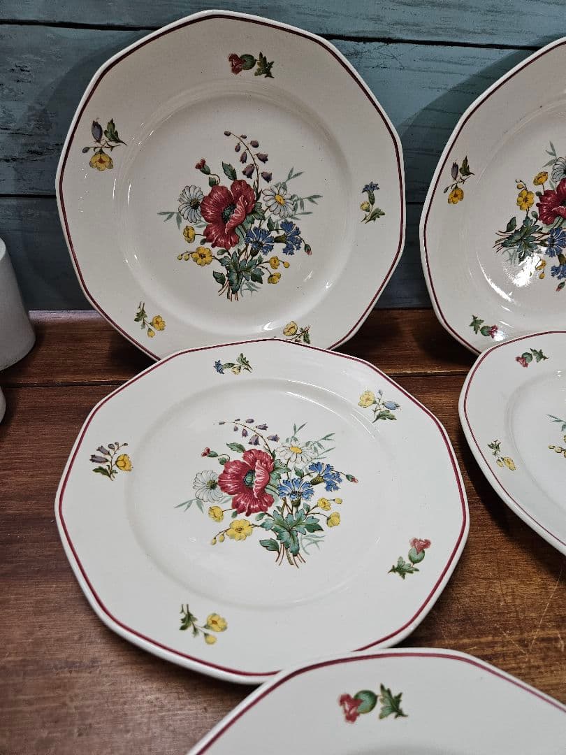 ドイツアンティーク プレート 6枚セット 小皿 花柄 角皿 ビレロイ&ボッホ