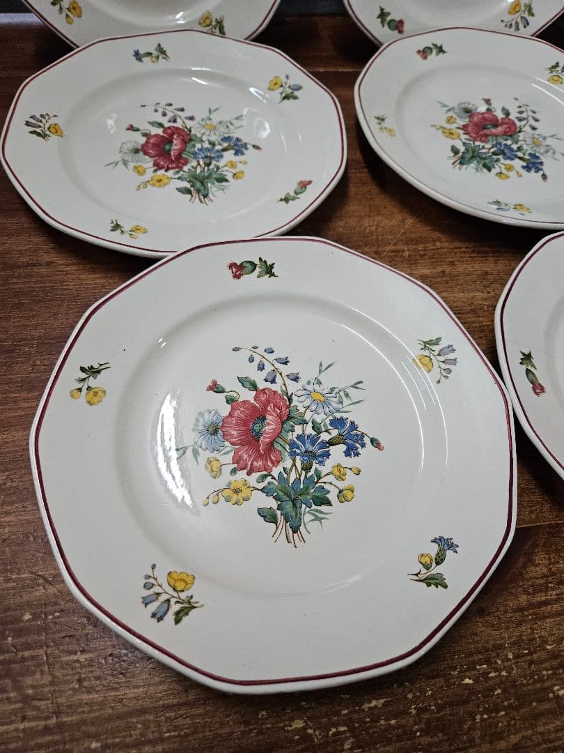 ドイツアンティーク プレート 6枚セット 小皿 花柄 角皿 ビレロイ&ボッホ