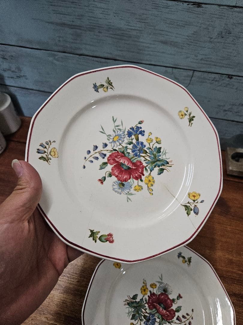 ドイツアンティーク プレート 6枚セット 小皿 花柄 角皿 ビレロイ&ボッホ