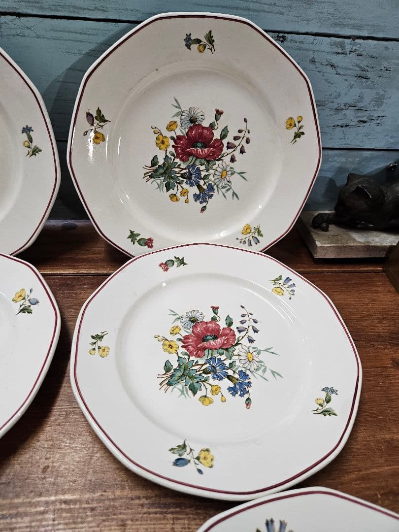 ドイツアンティーク プレート 6枚セット 小皿 花柄 角皿 ビレロイ&ボッホ