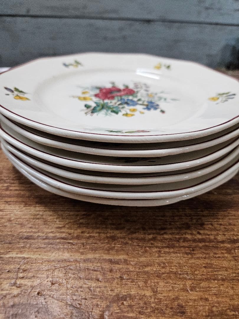 ドイツアンティーク プレート 6枚セット 小皿 花柄 角皿 ビレロイ&ボッホ