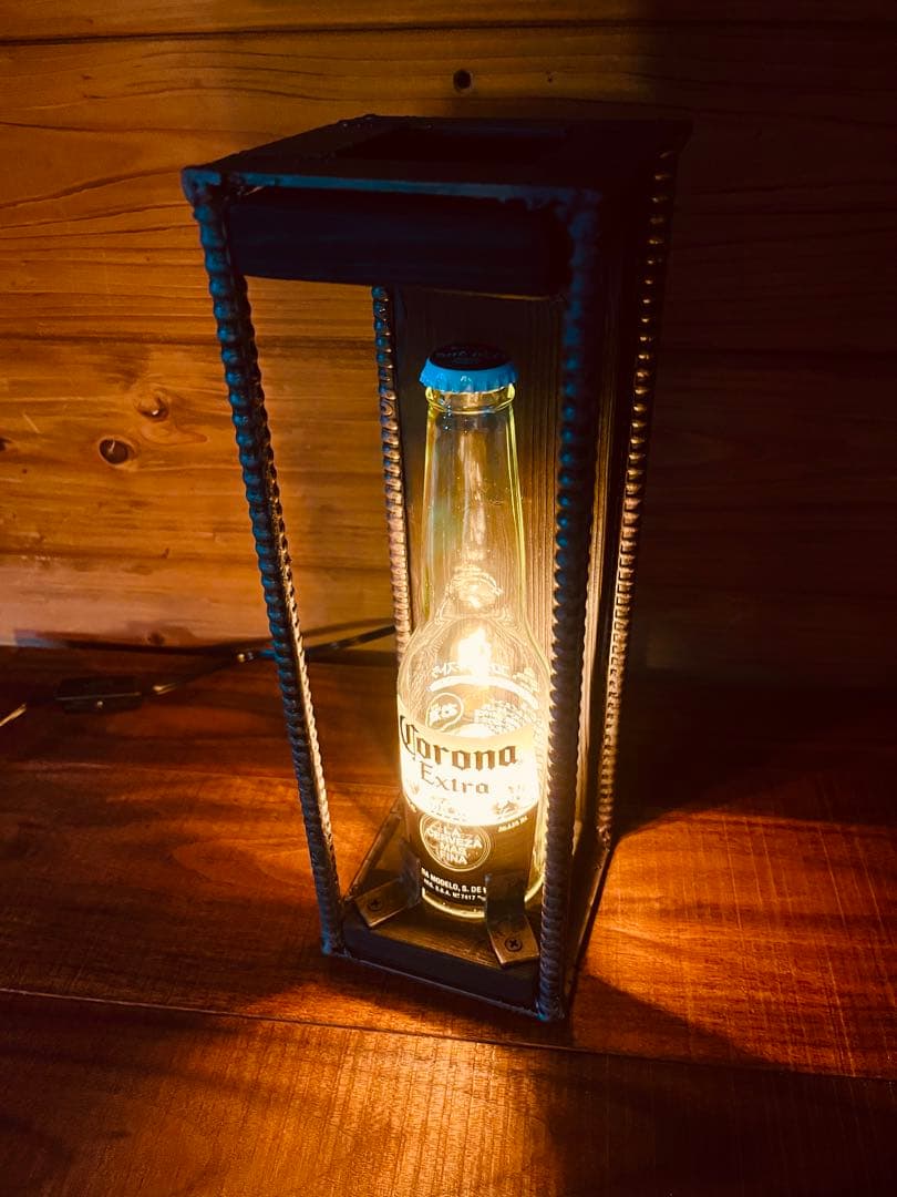 インダストリアル ボトルランプ 鉄×木 ハンドメイド 間接照明 310mm