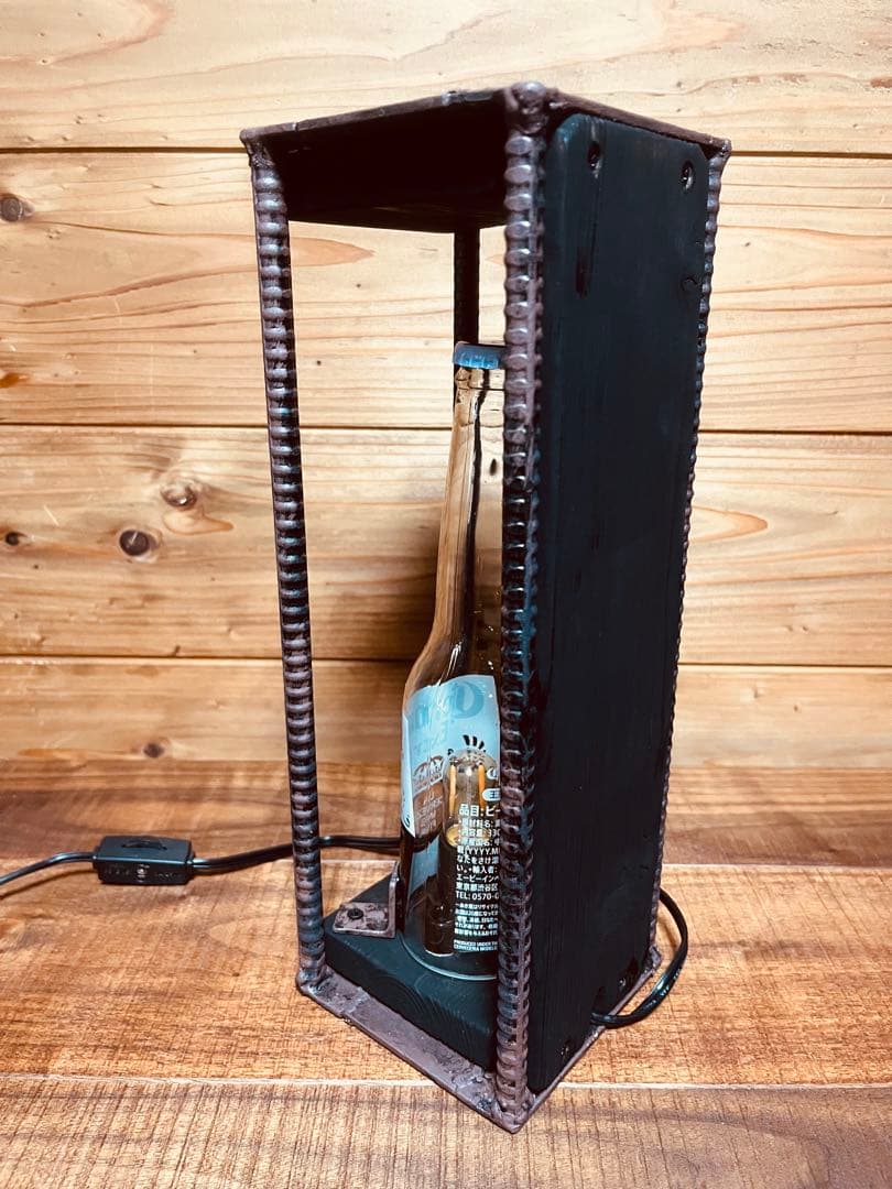 インダストリアル ボトルランプ 鉄×木 ハンドメイド 間接照明 310mm