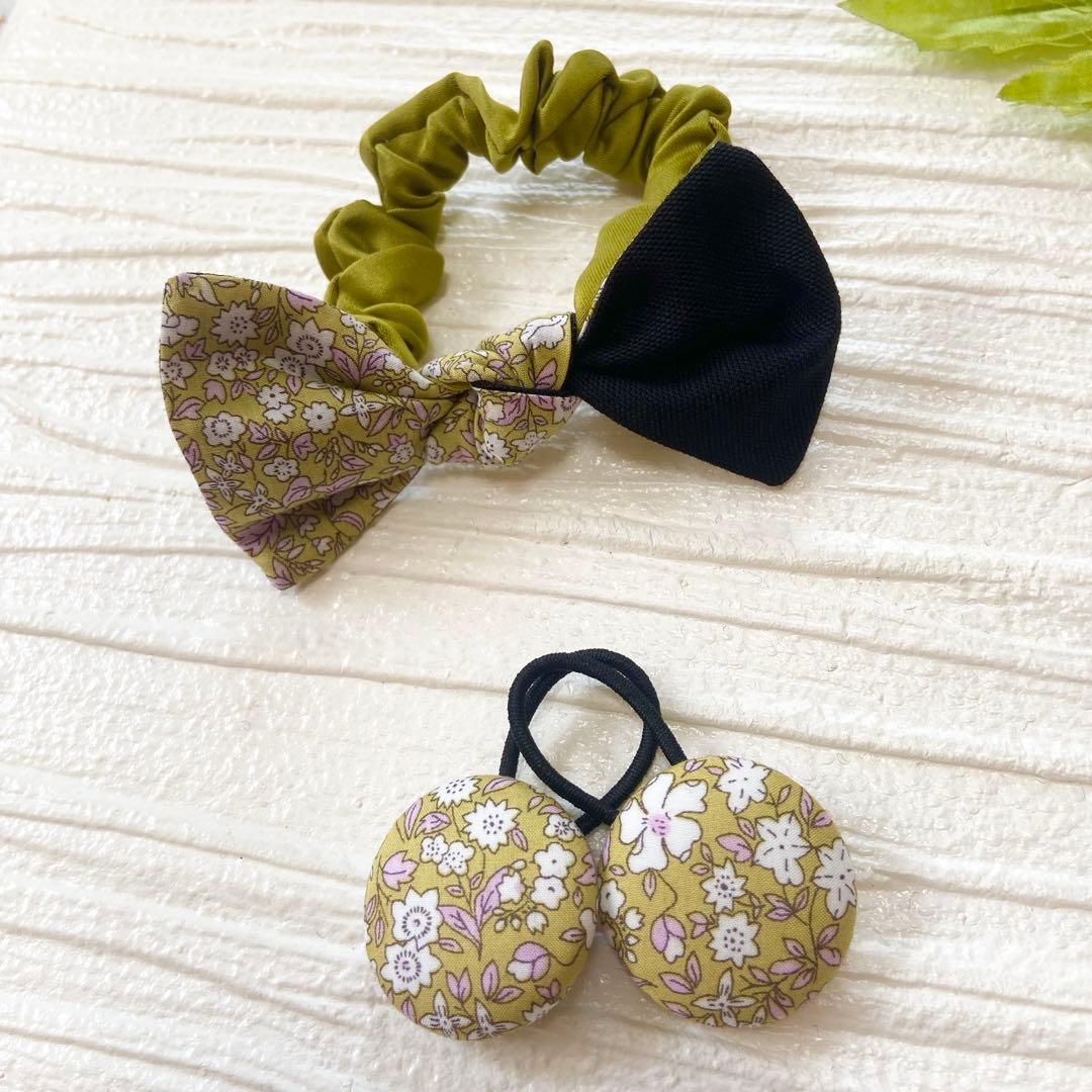 お買い得♡お揃い シュシュ付リバティ シングルリボン くるみボタン 3