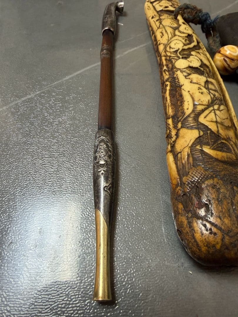 キセル K18 彫金 煙管 緒締め玉 煙草入れ 喫煙具 アンティーク - メルカリ