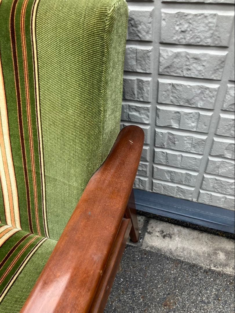 ②オールドカリモク 　Kチェア　ストライプ　1シーター