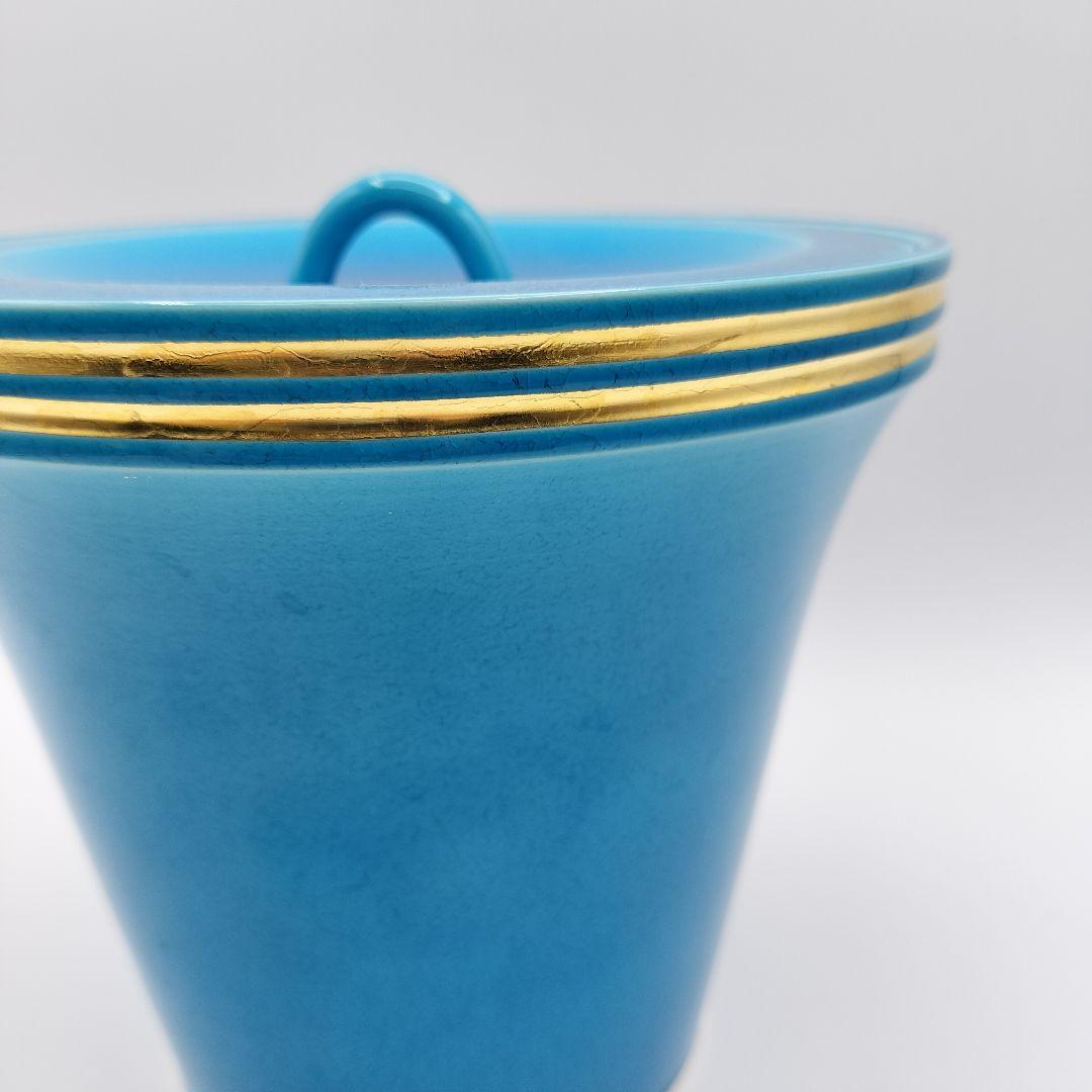 408 水指 末広水指 浅黄交趾 翠嵐 塗蓋付 茶道具 茶道　古物　中村