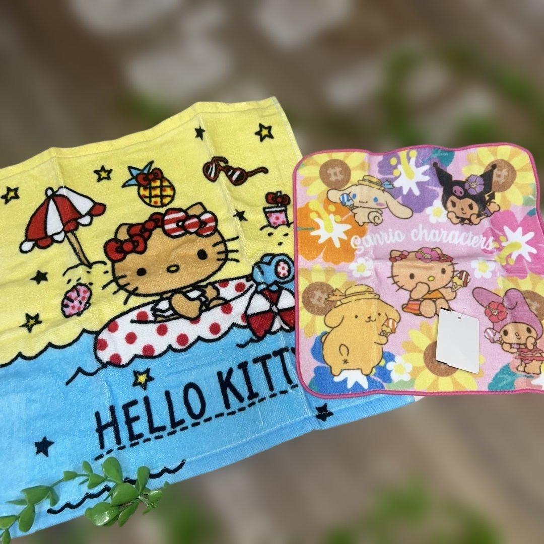 日焼けキティセット 日焼けキティハンドタオル ハンカチ キティちゃん