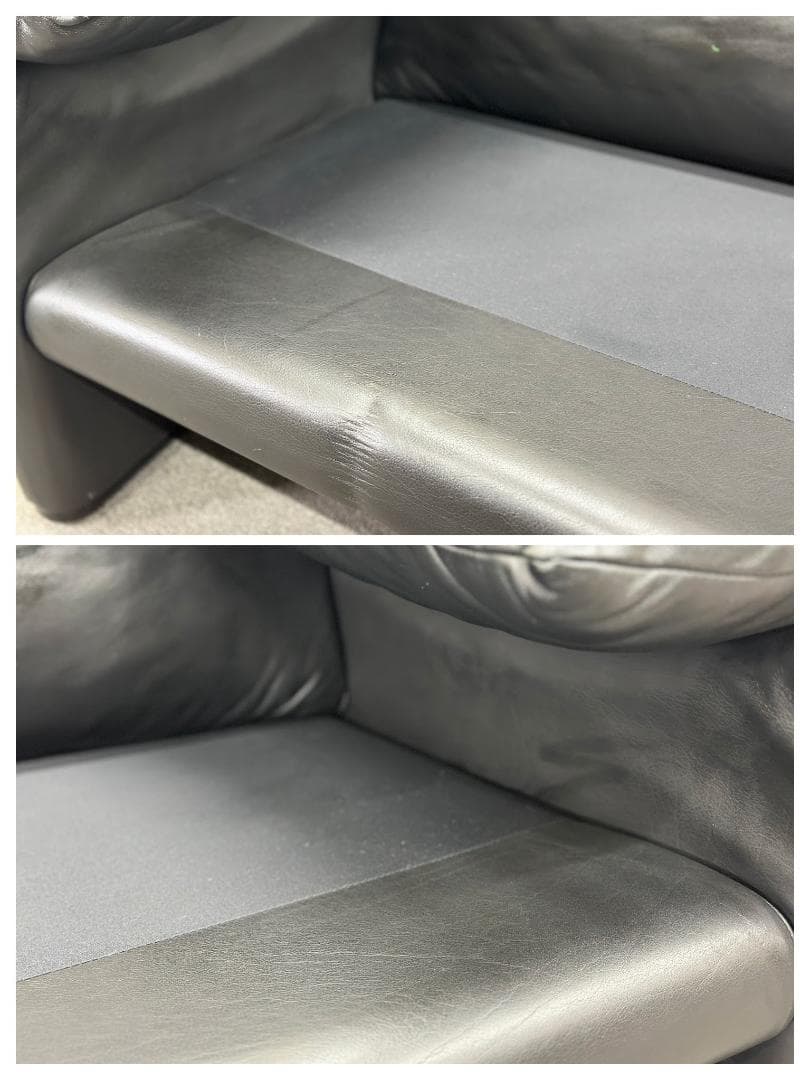 ヴィンテージ■カッシーナ■マラルンガ　2人掛け　ソファ　本革　ブラック　Cタグ