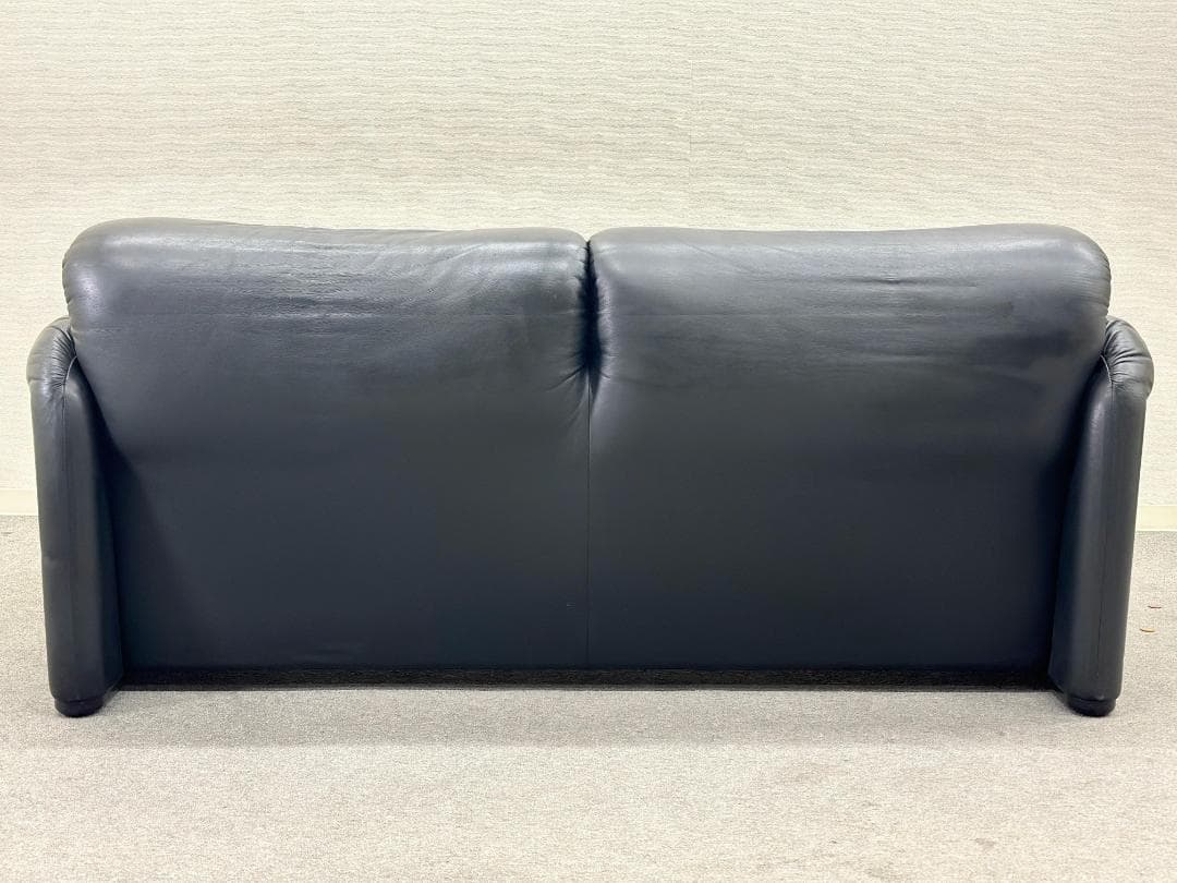 ヴィンテージ■カッシーナ■マラルンガ　2人掛け　ソファ　本革　ブラック　Cタグ