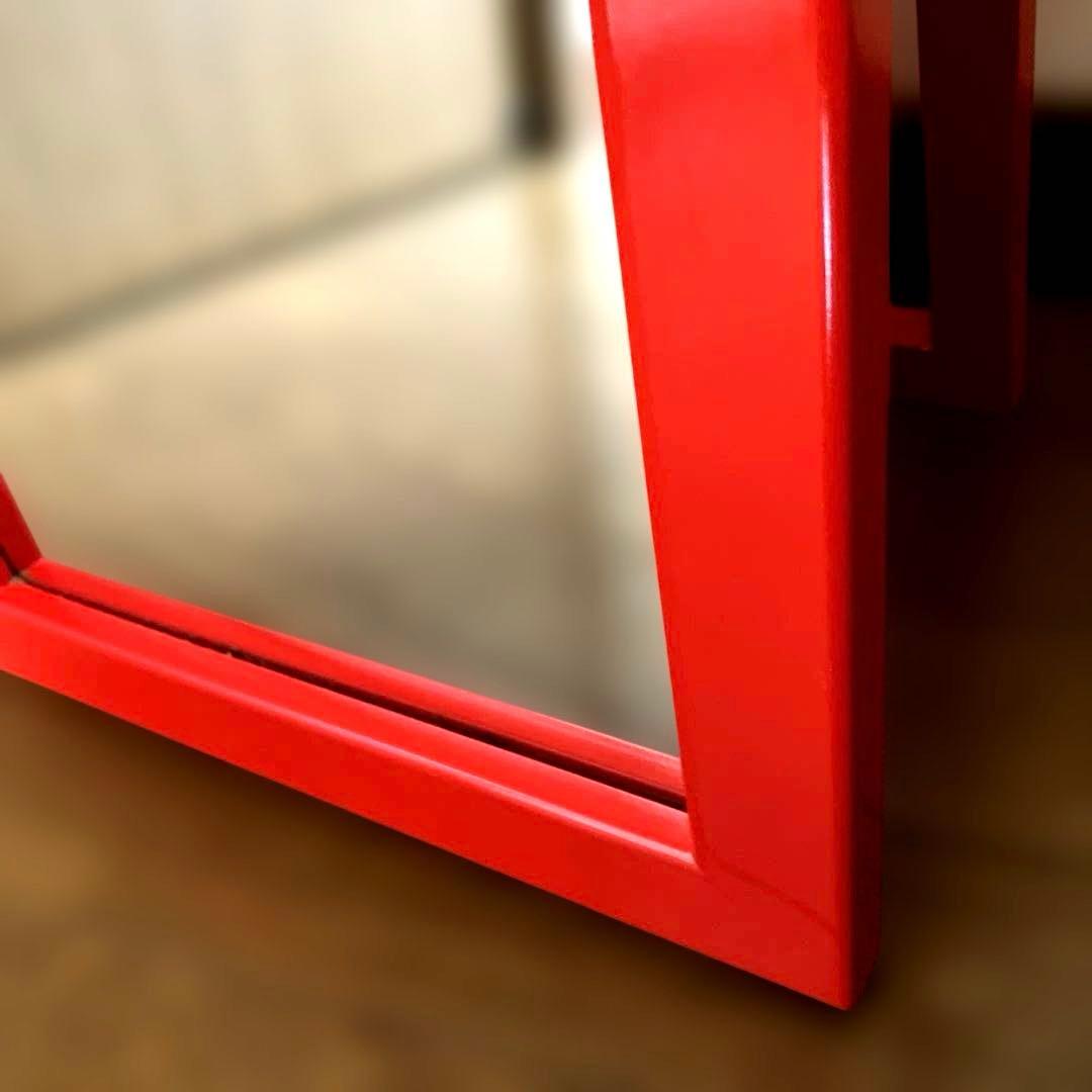 木製スタンドミラー レッド - メルカリ