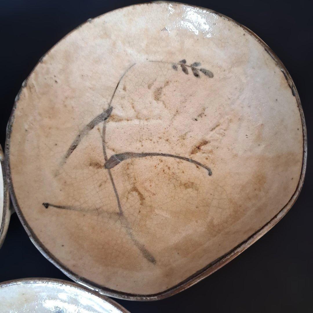 渋さ 枯れ味 志野焼の魅力！」 志野皿(幅14cm)5客セット 箱付き 骨董ア