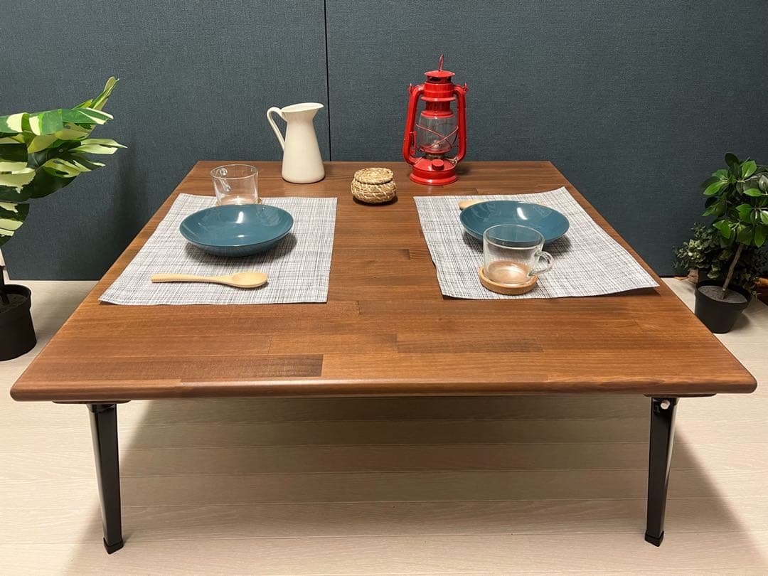 【送料無料】 ローテーブル 正方形 90cm パイン ブラウン 折りたたみ脚