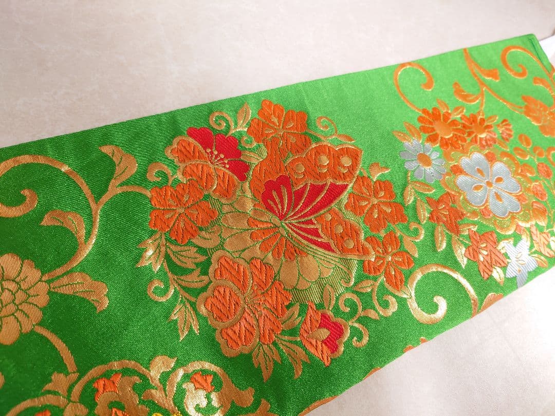 七五三　ジュニア帯　作り帯　一点物　蝶柄　鳳凰　緑系