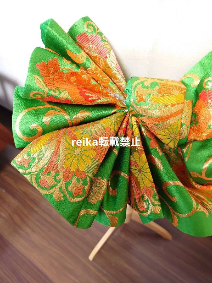 七五三　ジュニア帯　作り帯　一点物　蝶柄　鳳凰　緑系