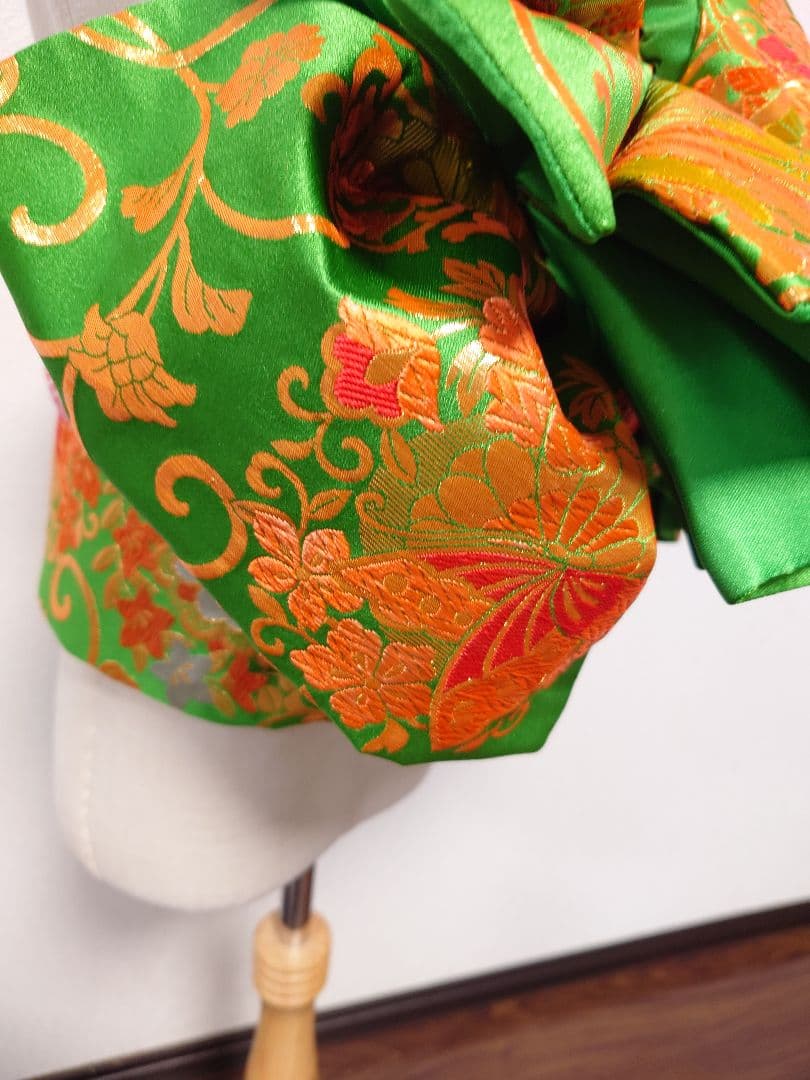 七五三　ジュニア帯　作り帯　一点物　蝶柄　鳳凰　緑系