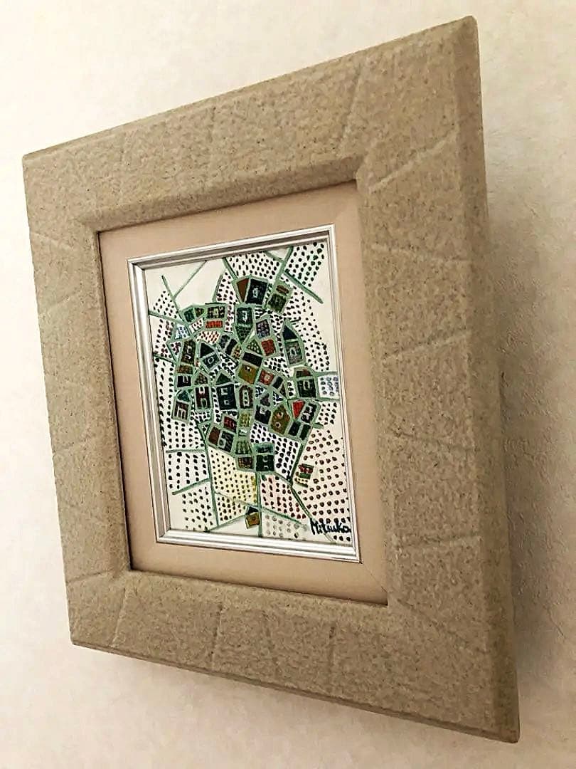 絵画 額装 油絵 田園 集落 Mituko作