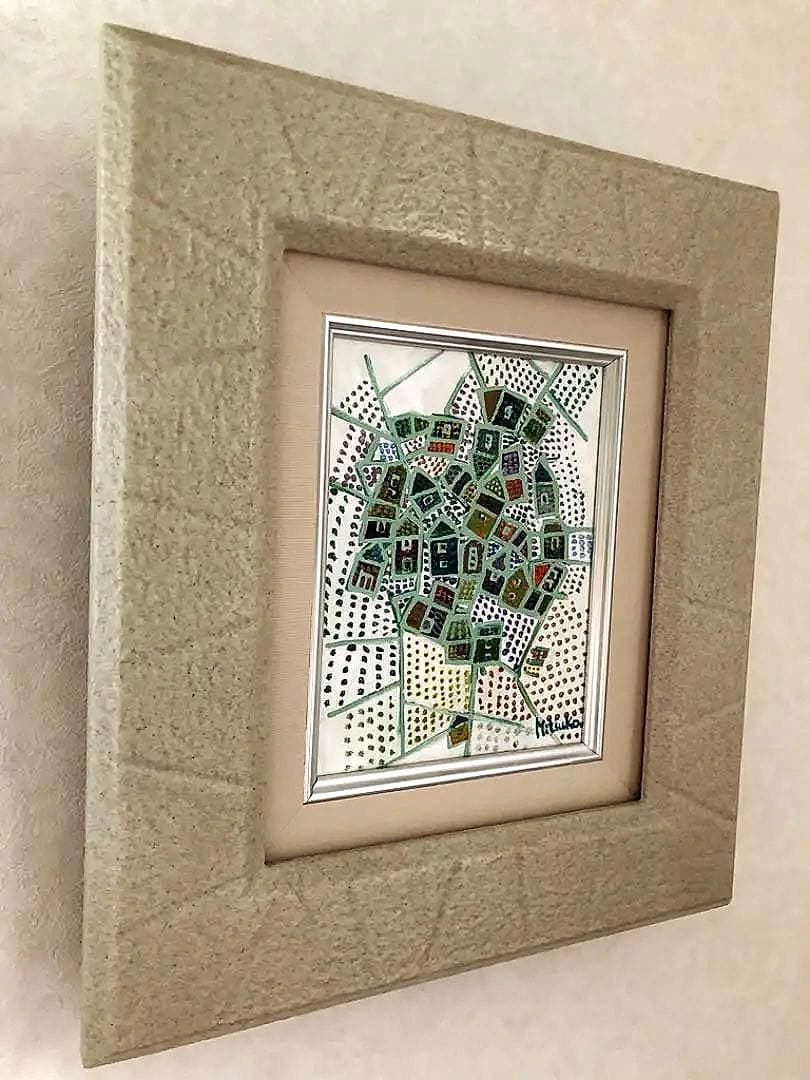 絵画 額装 油絵 田園 集落 Mituko作