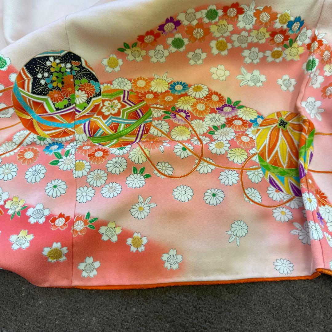 七五三用 女児着物 正絹　アンティークピンク 花柄　長襦袢　全通帯付き　7歳