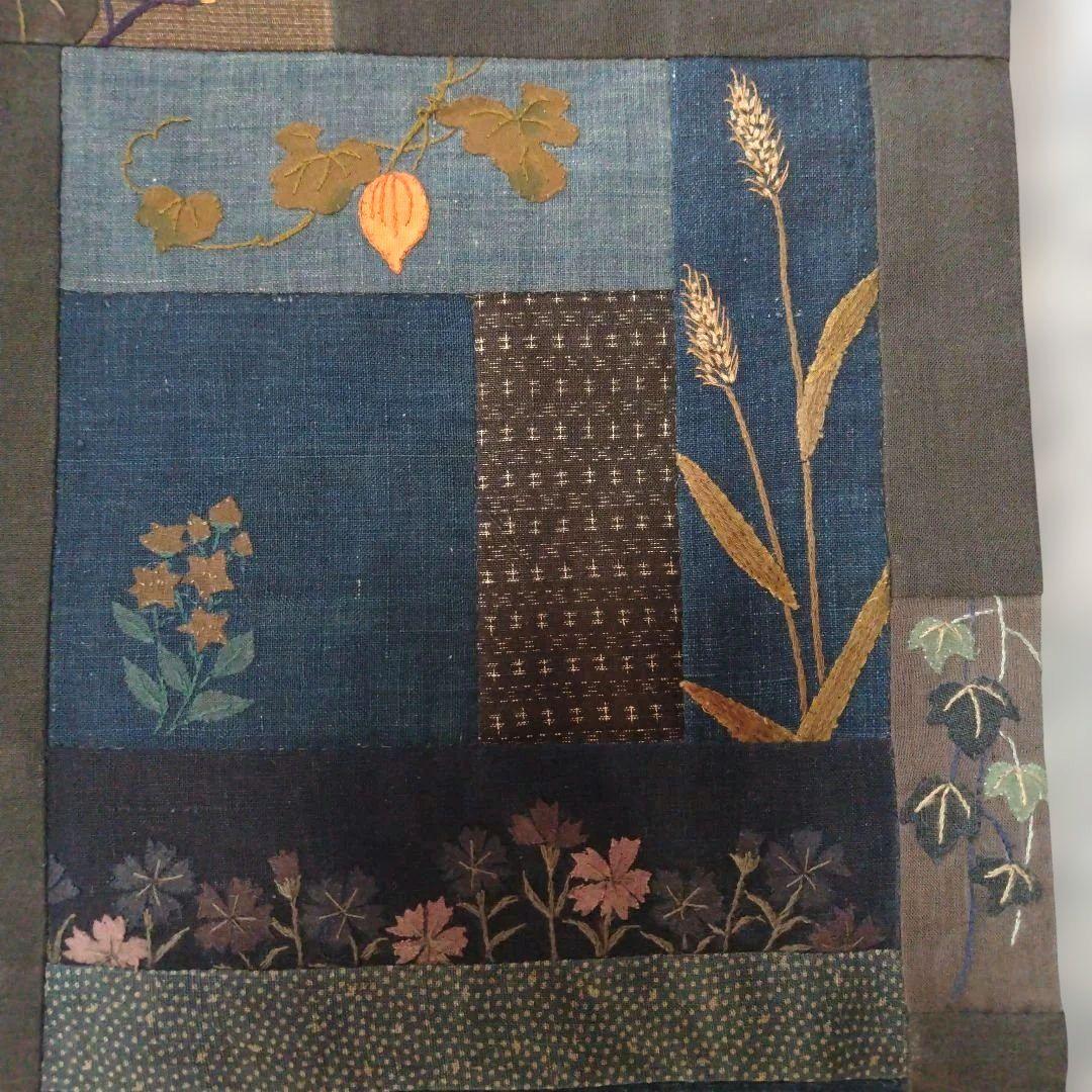 古布　和風タペストリー【藍✽野の花のタペストリー】ハンドメイド