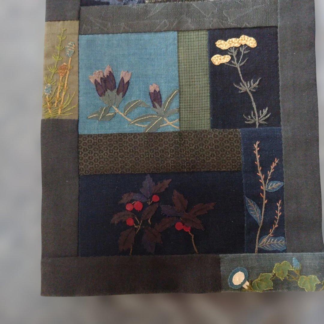 古布　和風タペストリー【藍✽野の花のタペストリー】ハンドメイド
