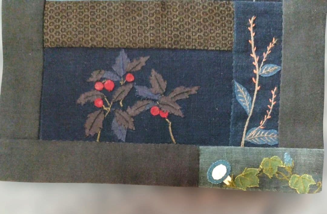 古布　和風タペストリー【藍✽野の花のタペストリー】ハンドメイド