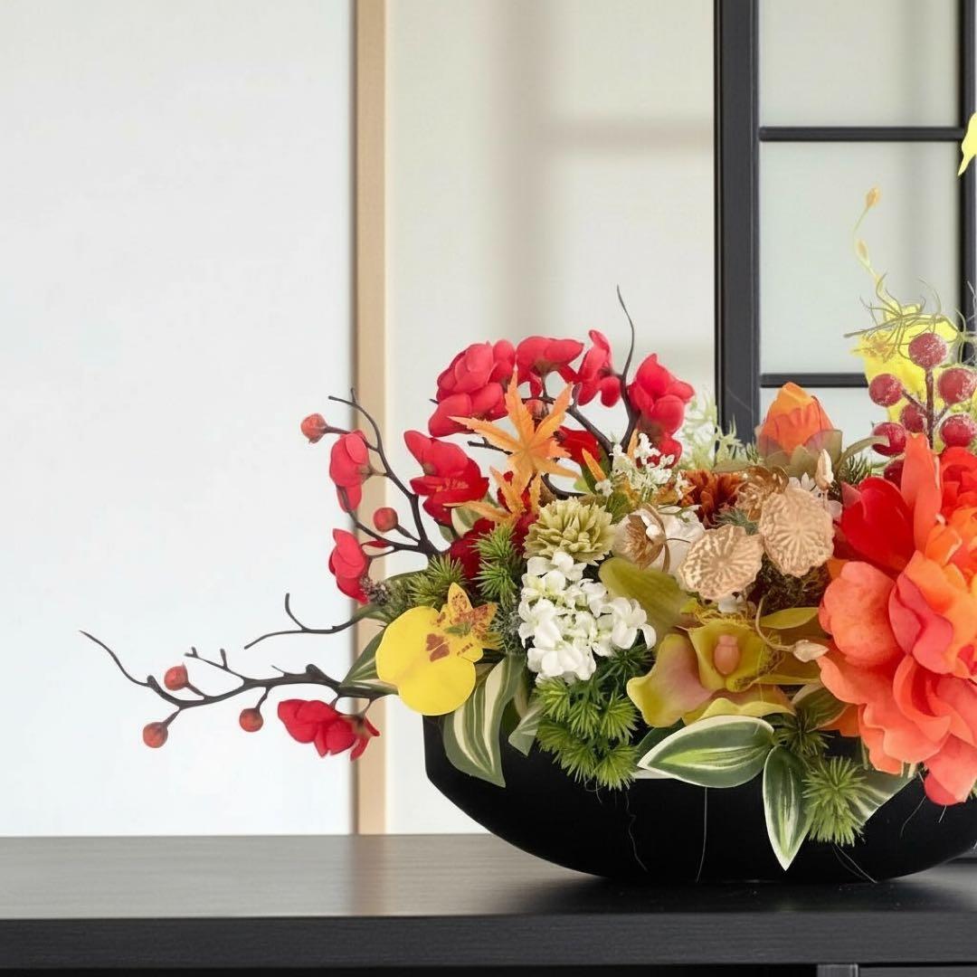 迎春アレンジメント 特大｜新春の華やぎを飾る和モダンフラワー｜正月飾り 造花