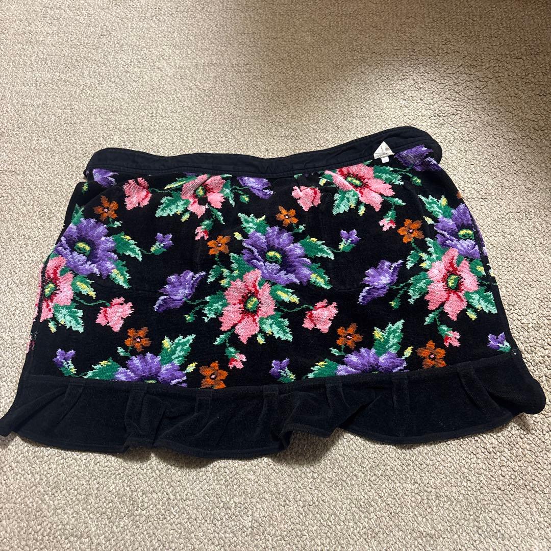 FEILER　フェイラー　カフェエプロン　花柄　シュニール織り　黒　前掛け