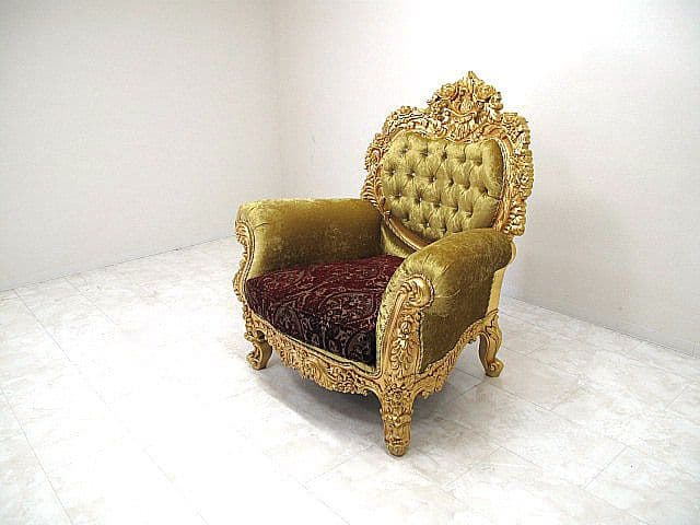イタリア　ゴールドレリーフ×スワロフスキーエレメント バロック様式1人掛けソファ