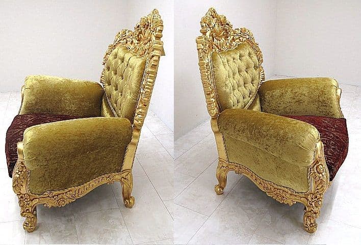 イタリア　ゴールドレリーフ×スワロフスキーエレメント バロック様式1人掛けソファ