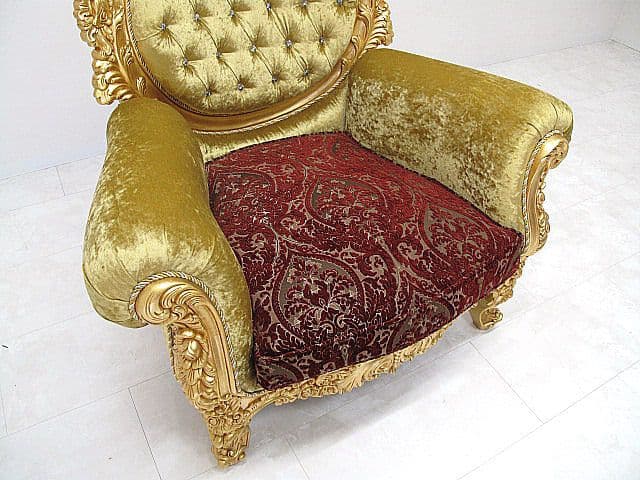 イタリア　ゴールドレリーフ×スワロフスキーエレメント バロック様式1人掛けソファ