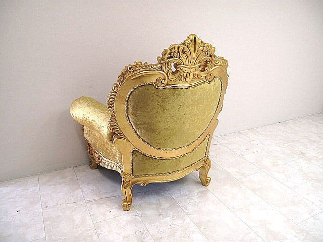 イタリア　ゴールドレリーフ×スワロフスキーエレメント バロック様式1人掛けソファ