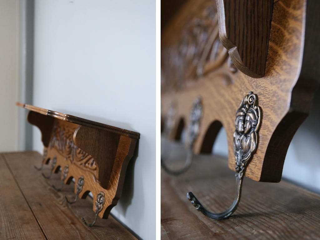 フランスアンティーク木製ウォールフック/シェルフ/壁掛けラック(86-175)