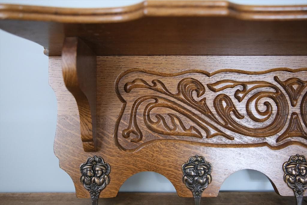 フランスアンティーク木製ウォールフック/シェルフ/壁掛けラック(86-175)