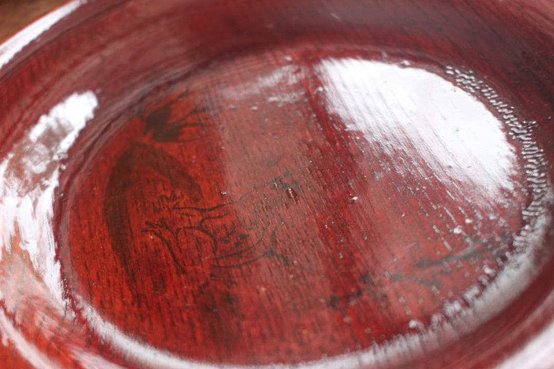 デッドストック！極上拭き漆に風情ある墨絵風草花文の映えるお皿5点（検銘々皿菓子皿